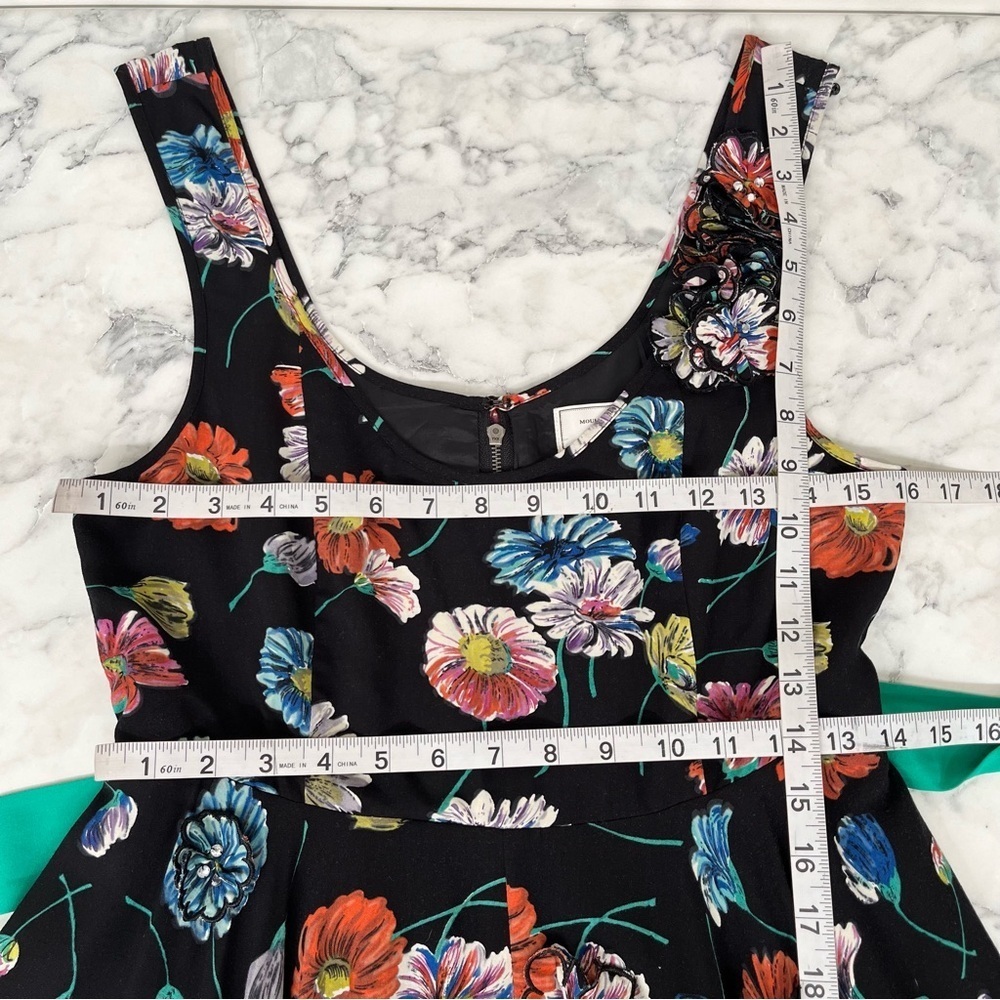 Anthropologie Moulinette Soeurs 3D Floral Appliqué Dress Tea Length Black Green - Picture 9 of 12
